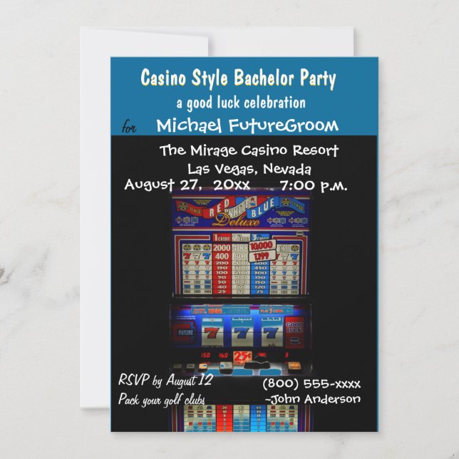 Casino Slot Machine Bachelor Party Invitation (Front)