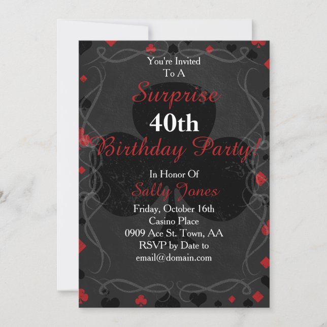 Casino style surprise birthday invitation (Front)