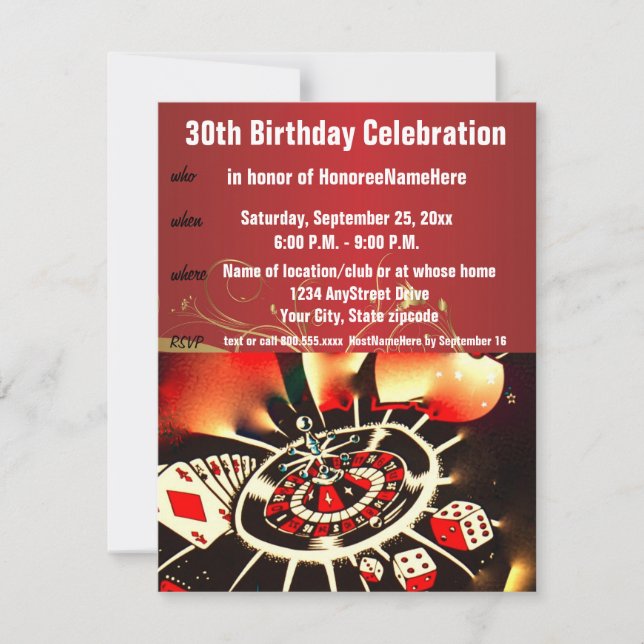 Casino Theme 30th Birthday Celebration Invitation (Front)