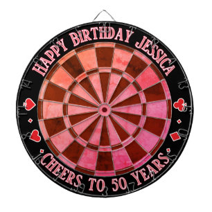 Casino Theme 50 BIRTHDAY Pink Brown, Black Border Dartboard