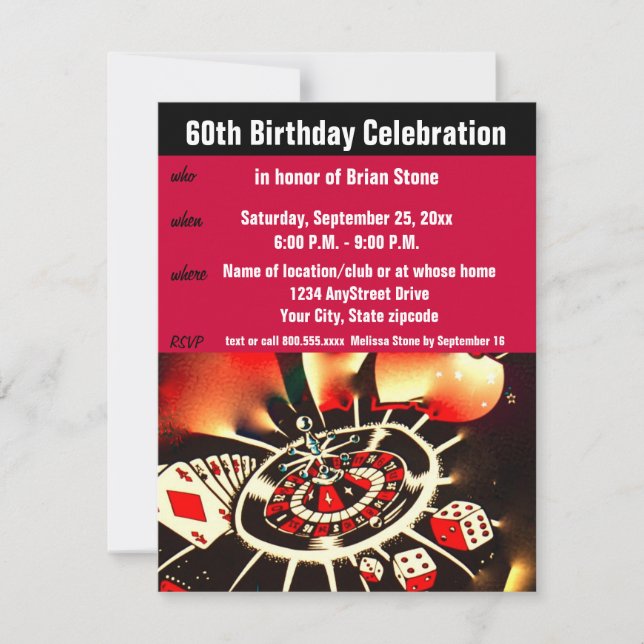 Casino Theme 60th Birthday Celebration Invitation (Front)