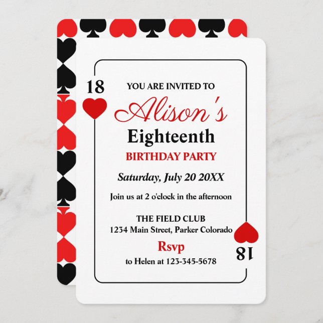 Casino Theme Birthday Party Invitation (Front/Back)