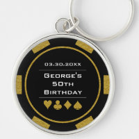 Casino Theme Black Gold Poker Chip Birthday