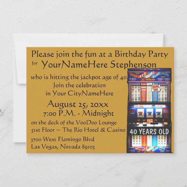 Casino Theme Party with personalised slot machine Invitation (Front)