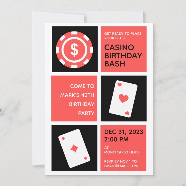 Casino Themed 40th Birthday Party Invitation (Front)