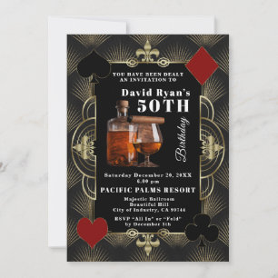 Casino Vegas Cognac And Cigar 50th Birthday Party Invitation