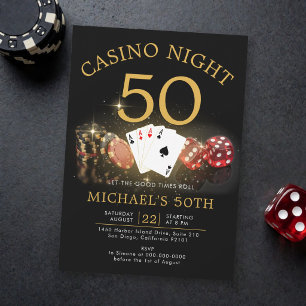 Casino Vegas High Roller Aces Dice 50th Birthday Invitation