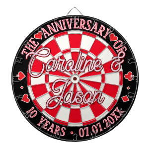 Casino Wedding ANNIVERSARY Red Hearts, Black White Dartboard