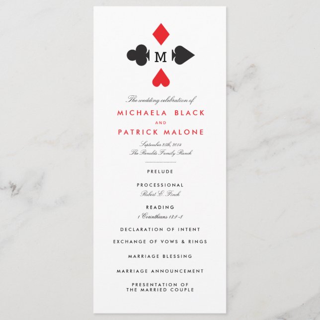 Casino Wedding Programs Programme (Front)