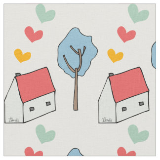 Casita corazones fabric