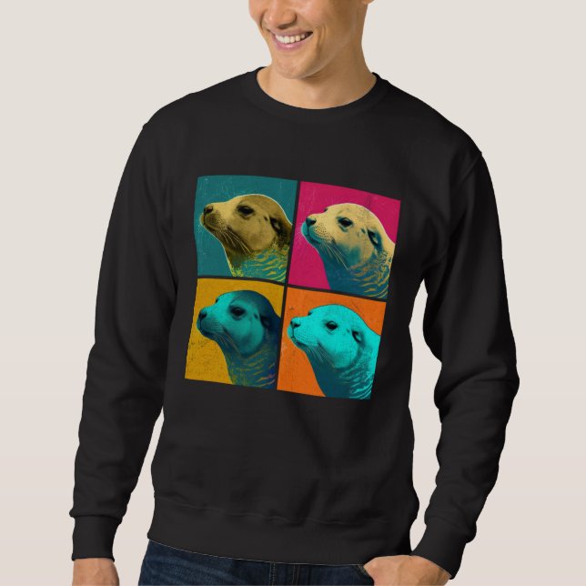 Caspian Seal Pop Illustration Colorful Animal Men Sweatshirt (Front)