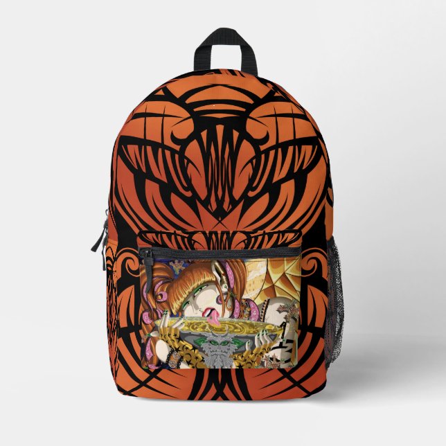 Cassandra's Elixir w/ Orange Tribal Printed Backpack (Front)