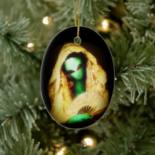 Cassatt Alien Spanish Senorita with Lace Ceramic Tree Decoration