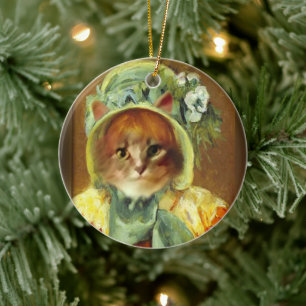Cassatt Bonnet on Kitten Ceramic Tree Decoration