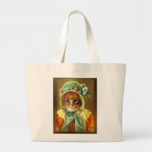 Cassatt Bonnet on Kitten  Large Tote Bag