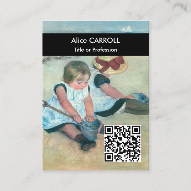 Cassatt - Children Playing on the Beach - QR Code Business Card (Front)