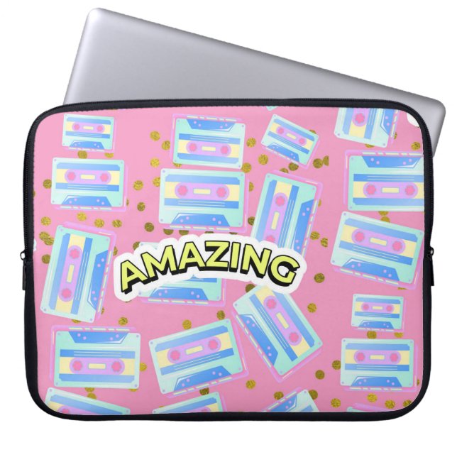 casset 90s pattern laptop sleeve (Front)
