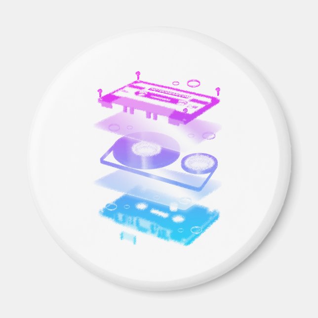 Cassette Explosion View - Music Tape Retro DJ Magnet (Front)