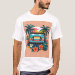 Cassette Palms - Tropical Music Island Tee<br><div class="desc">Take a musical vacation with this retro cassette surrounded by island palms and flowers. Perfect for Father's Day or summer birthdays,  this shirt blends old-school audio with tropical joy.
Occasions: Father’s Day,  birthdays,  retro parties</div>