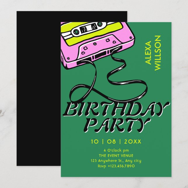 Cassette retro birthday invitation (Front/Back)