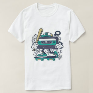 Cassette Skater Graphic T-Shirt 80s Retro Cartoo