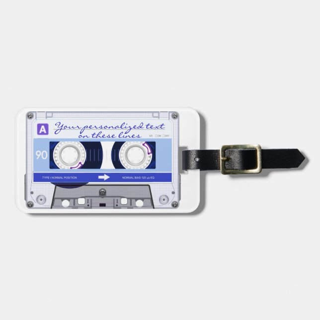 Cassette tape - blue - luggage tag (Front Horizontal)