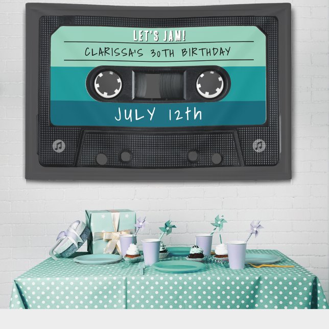 Cassette Tape Blue Retro Birthday Party Banner (Cassette Tape Blue Retro Birthday Party Banner
)