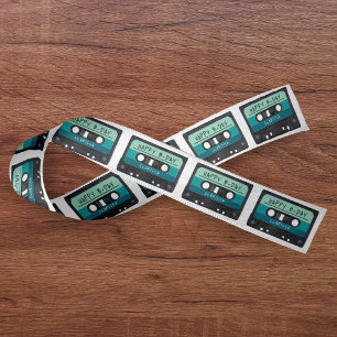 Cassette Tape Blue Retro Birthday Party Satin Ribbon