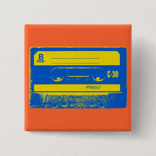 Cassette Tape Blue & Yellow 15 Cm Square Badge