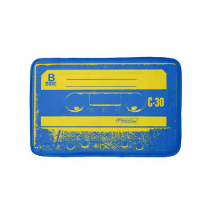 Cassette Tape Blue & Yellow  Bath Mat