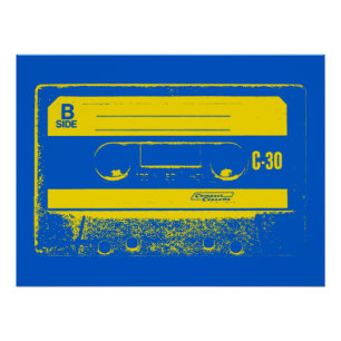 Cassette Tape Blue & Yellow Poster