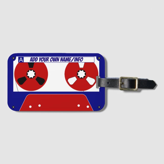 Cassette Tape Luggage Tag Blue/Red (Front Horizontal)