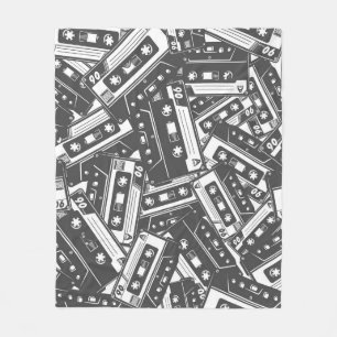 Cassette Tape: Monochrome Vintage Pattern Fleece Blanket