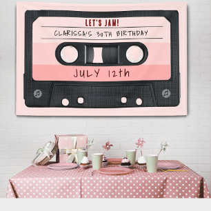 Cassette Tape Pink Retro Birthday Party Banner