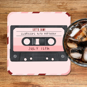 Cassette Tape Pink Retro Birthday Party Square Paper Coaster