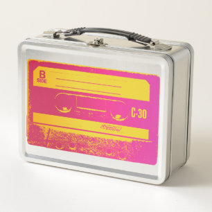 Cassette Tape Pink & Yellow  Metal Lunch Box