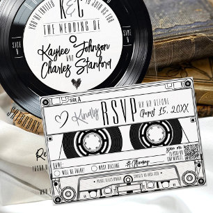 Cassette Tape Record White Wedding Invitation RSVP