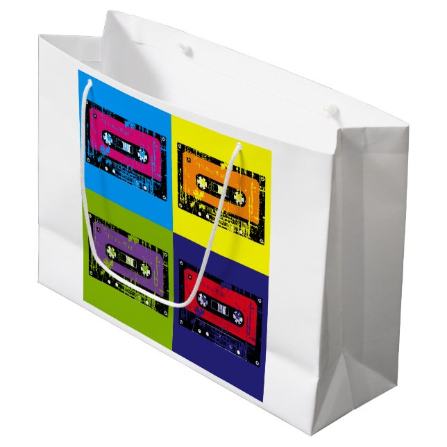 Cassette Tape Retro 90's Pop Art Large Gift Bag (Front Angled)
