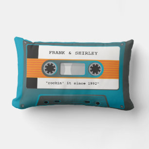 CASSETTE TAPE retro music disco aqua grey rockin Lumbar Cushion