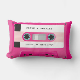 CASSETTE TAPE retro music disco hot pink rockin Lumbar Cushion