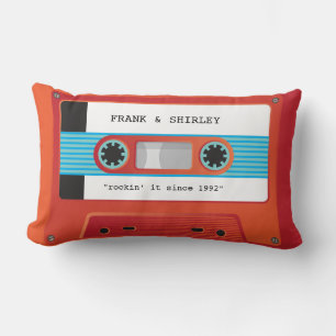CASSETTE TAPE retro music disco red orange rockin Lumbar Cushion