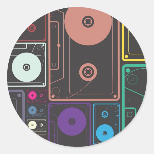 Cassette Tapes Classic Round Sticker (Front)