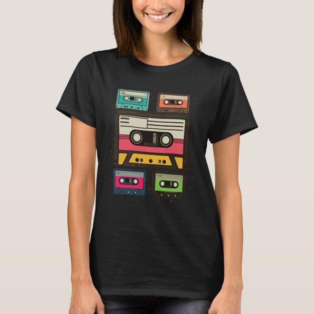 Cassette Tapes Mixtapes 1980s Radio Music Graphic  T-Shirt (Front)