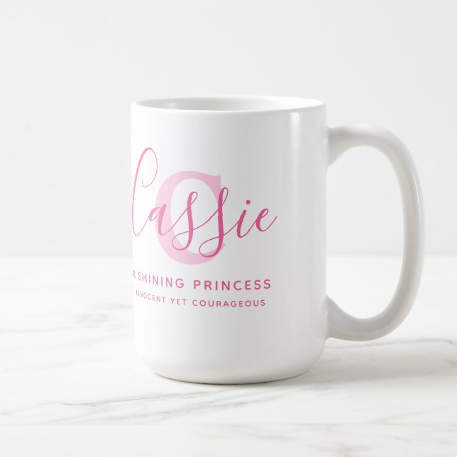Cassie name meaning and monogram pink text coffee mug (Right)