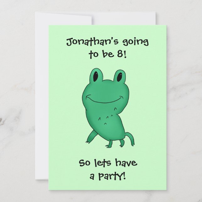 Cassie's frog birthday party boy or girl invitation (Front)