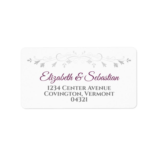 Cassis and Grey Elegant Wedding Address Label (Front)