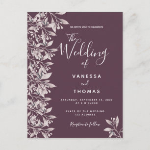 Cassis botanical pink script wedding invitation postcard