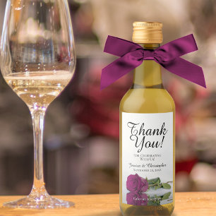 Cassis Magenta Rose Elegant Wedding Thank You Mini Wine Label