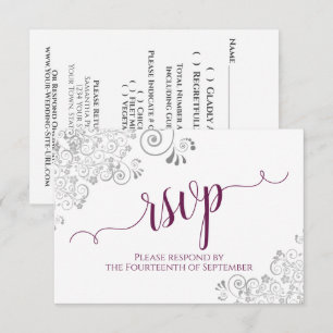 Cassis Magenta & White Elegant Calligraphy Wedding RSVP Card