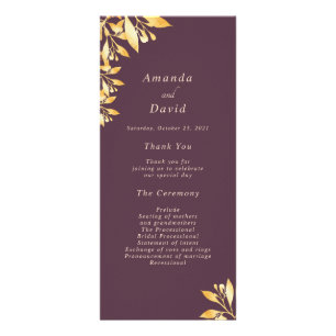 Cassis maroon gold botanical wedding program rack card